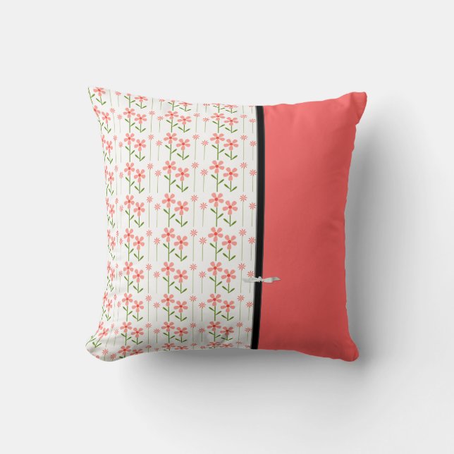 Coral Floral American MoJo Throw  Pillow (Front)
