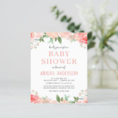 Coral Floral Baby Shower Budget Invitation (Standing Front)