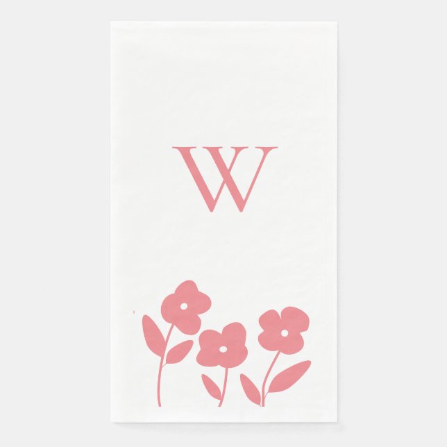 Coral  Floral Blooms  custom monogram  Paper Guest Towels (Front)