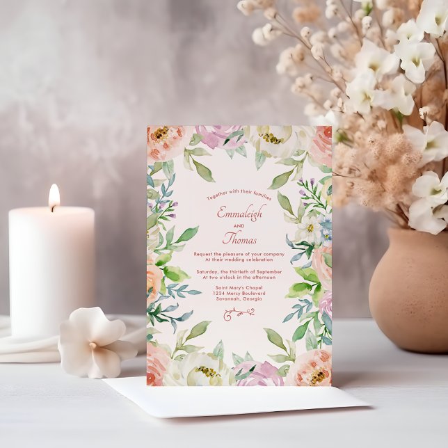 Coral Floral Boho Chic Wedding Magnetic Invitation (Creator Uploaded)