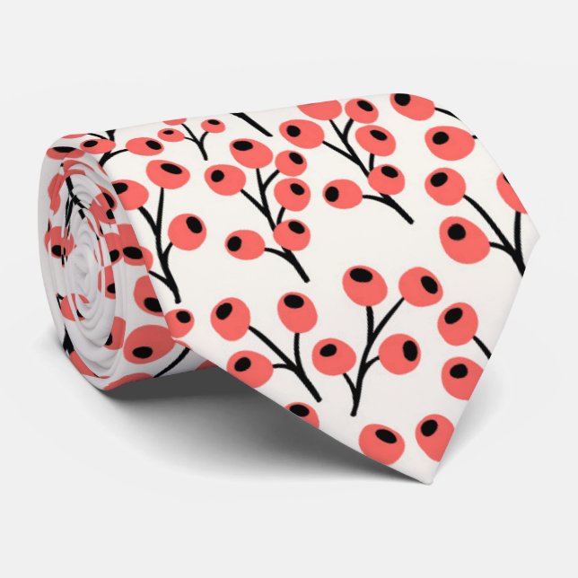 Coral Floral Botanical Neck Tie (Rolled)