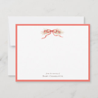 Coral Floral Bow Nursery Note Card – Personalized