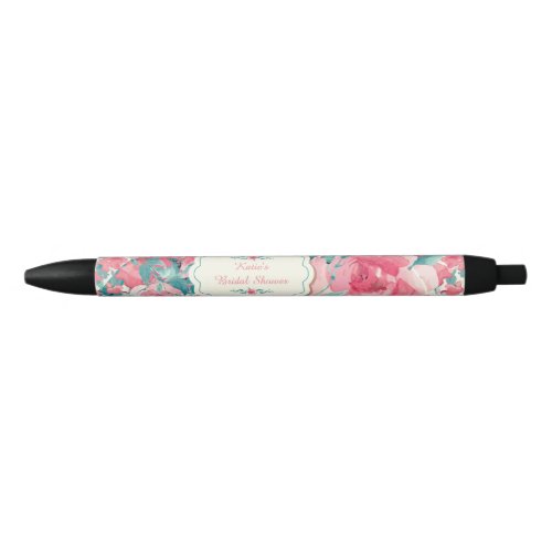 Coral Floral Bridal Shower Black Ink Pen