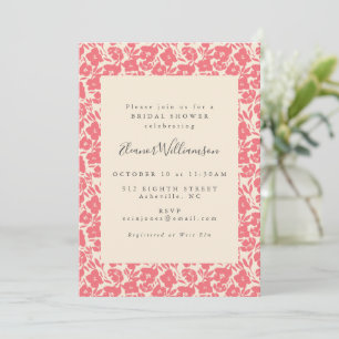 Coral Floral Bridal Shower Garden Script Elegant Invitation