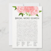 Coral Floral Bridal Shower Word Search Game Card (Front)