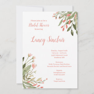 Coral Floral Corners Bridal Shower Invitation