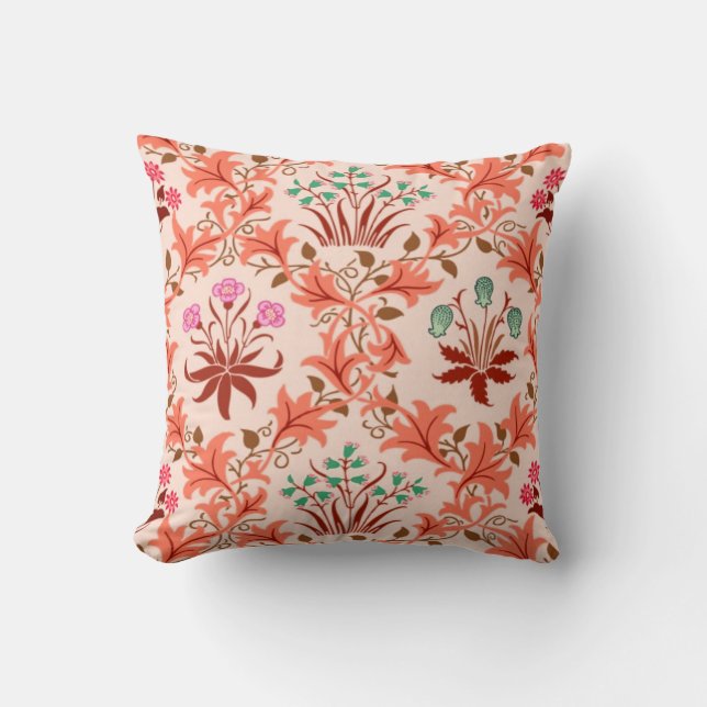 Coral Floral Decor Throw Pillow (Front)