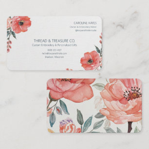 Coral Floral Embroidery Maker Business Card