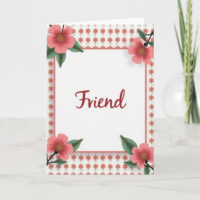 Coral Floral Friend Card (Front)