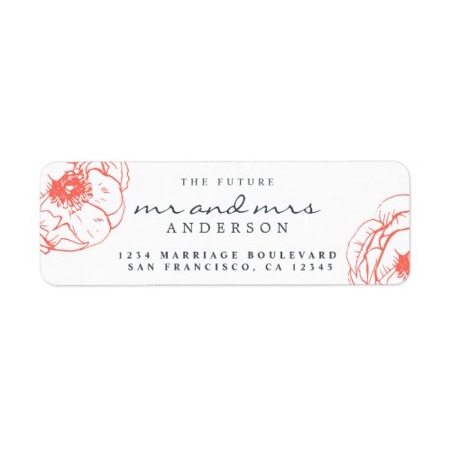 Coral Floral Future Mr Mrs Wedding Return Address Label