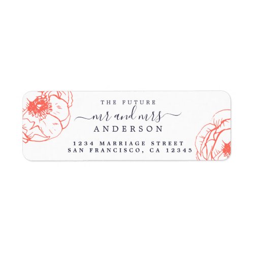 Coral Floral Future Mr Mrs Wedding Return Address Label