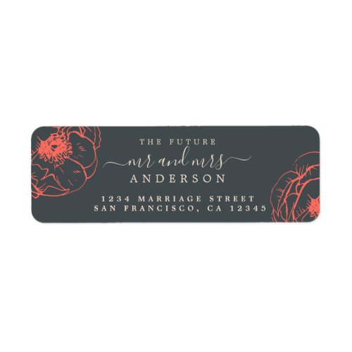 Coral Floral Future Mr Mrs Wedding Return Address Label