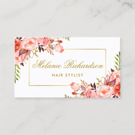 Coral Floral Gold Hair Stylist Appointment Card Zazzle Com
