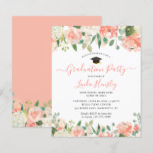 Coral Floral Graduation Party Invitation