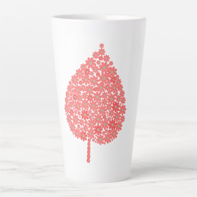 Coral Floral Leaf Design – Boho Botanical Leaf Mad Latte Mug (Front)