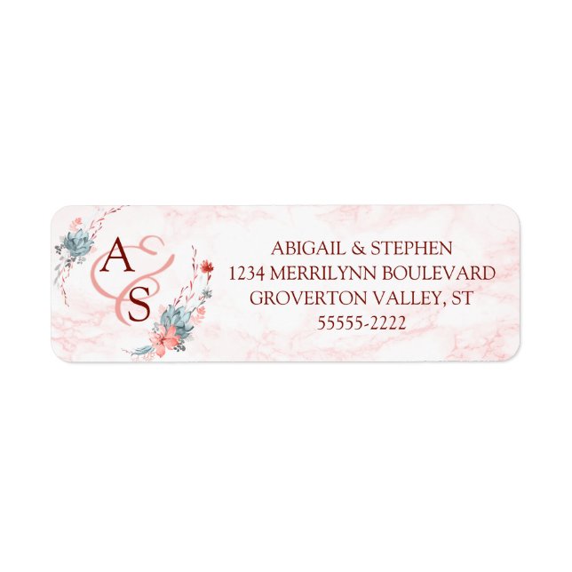 Coral Floral Marble Monogram Label (Front)