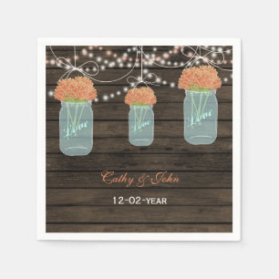 coral floral mason jar personalized wedding napkin
