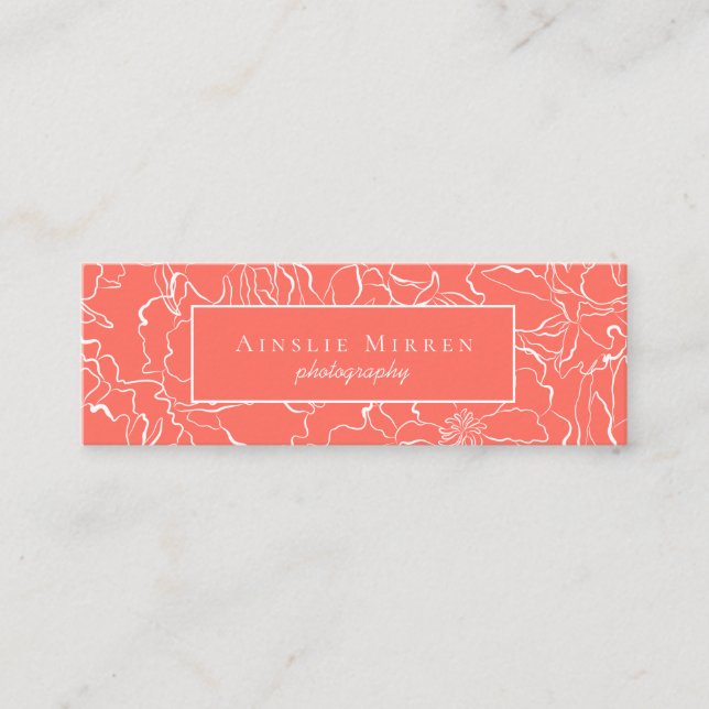 Coral Floral Mini Business Card (Front)