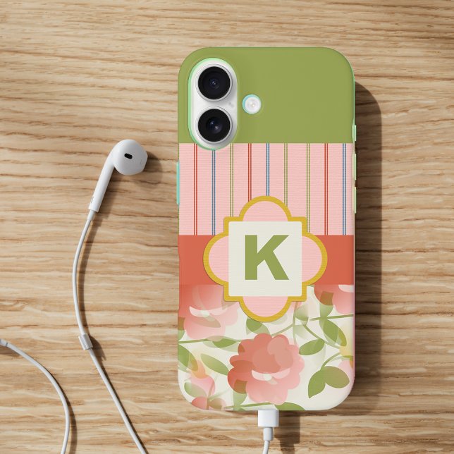 Coral Floral Monogram Case-Mate iPhone Case (Creator Uploaded)