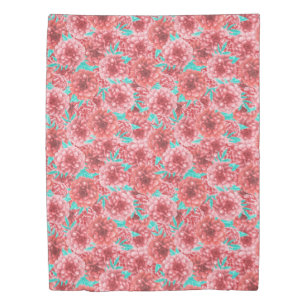 Coral Floral Pattern Duvet Cover