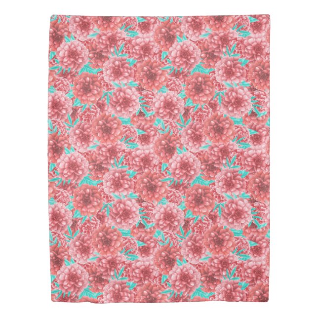 Coral Floral Pattern Duvet Cover (Front)