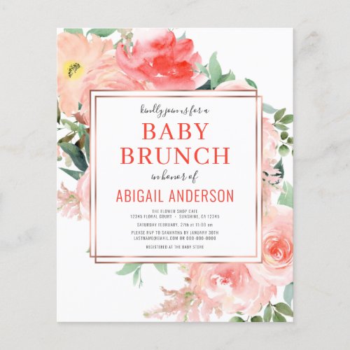 Coral Floral Peach Baby Brunch Invitation  Flyer