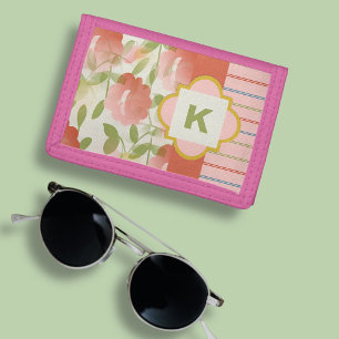 Coral Floral Phone Monogram Tri-fold Wallet