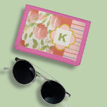 Coral Floral Phone Monogram  Trifold Wallet<br><div class="desc">This floral and striped trifold wallet is ready for your monogram.  Pretty feminine two-pattern design in soft pink and coral colors with muted green accents. Just edit your monogram in the "personalize" button.</div>
