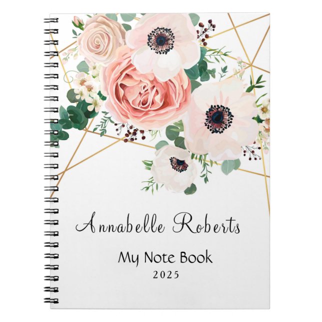 Coral Floral Pink Flowers Blush Botanical Custom Notebook (Front)