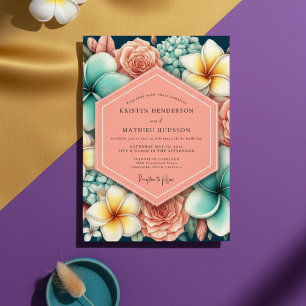 Coral Floral Romance Wedding Invitation