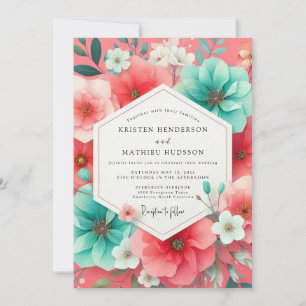 Coral Floral Romance Wedding Invitation