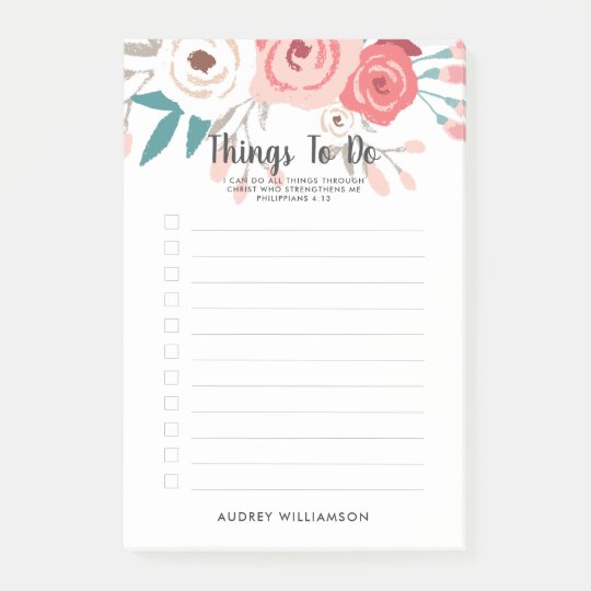 coral floral scripture personalized to do list post it notes