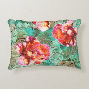 Coral Floral Teal - Boho Vintage Pillow