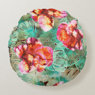 Coral Floral Teal - Boho Vintage Pillow