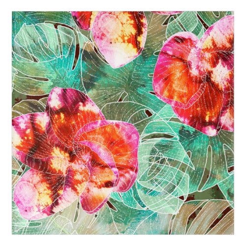 Coral Floral Teal - Boho Vintage Pillow Acrylic Print