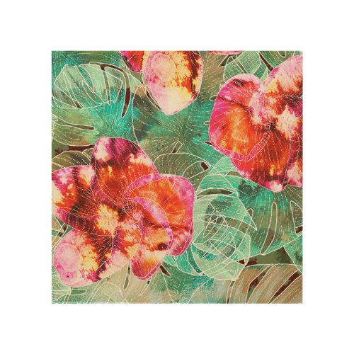 Coral Floral Teal - Boho Vintage Pillow Wood Wall Art