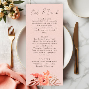 Coral Floral Terracotta Eat and Drink Wedding Menu