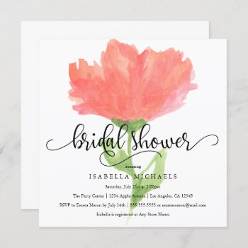 Coral Floral Watercolor | Bridal Shower Invite by PinkMoonPaperie at Zazzle