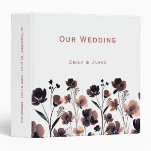 Coral Floral Wedding 3 Ring Binder