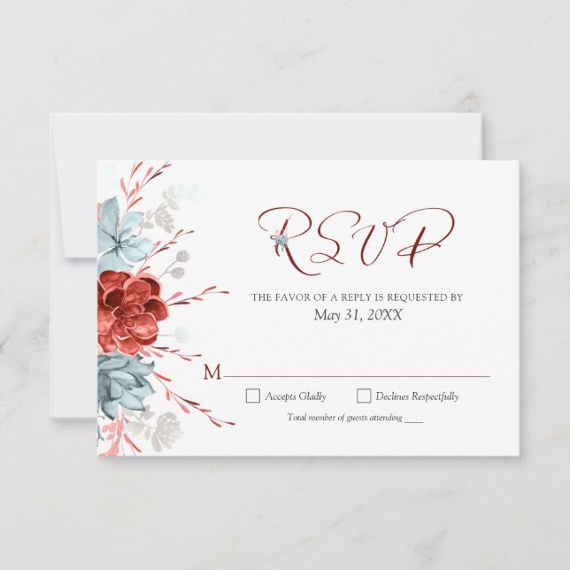 Coral Floral Wedding RSVP Card (Front)