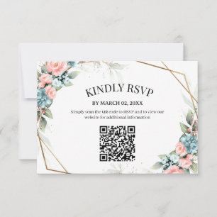 Coral Floral Wedding RSVP Card with QR Code