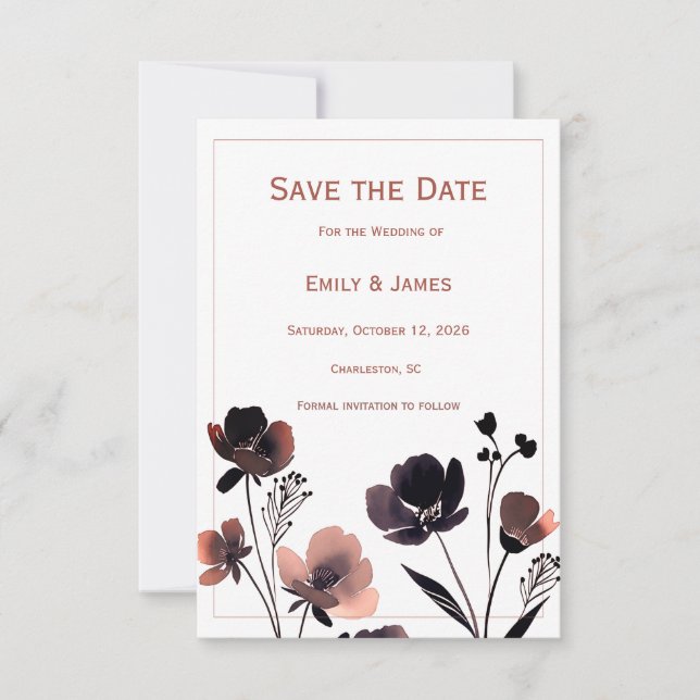 Coral Floral Wedding Save The Date (Front)