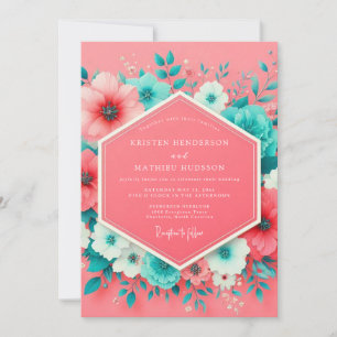 Coral Floral Whimsy Wedding Invitation