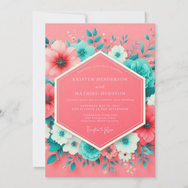 Coral Floral Whimsy Wedding Invitation (Front)