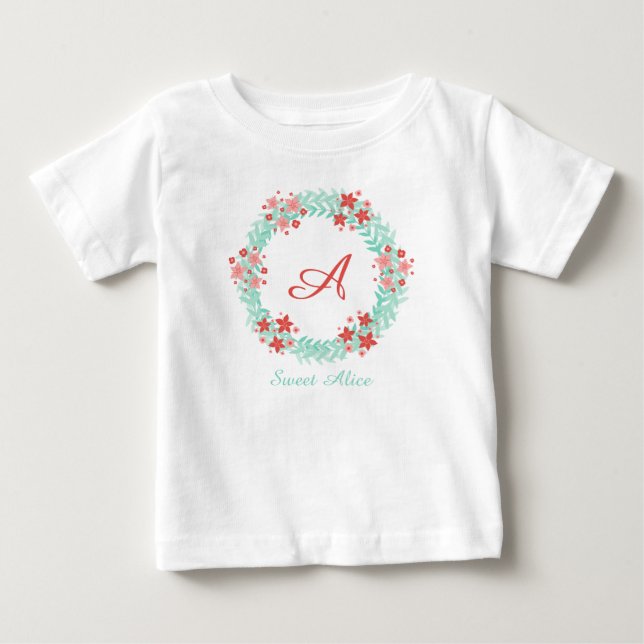 Coral floral wreath design baby T-Shirt (Front)
