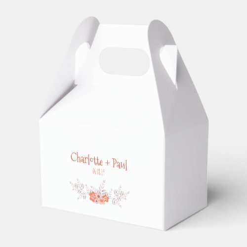 Coral Floral Wreath Wedding Cake Favor Boxes