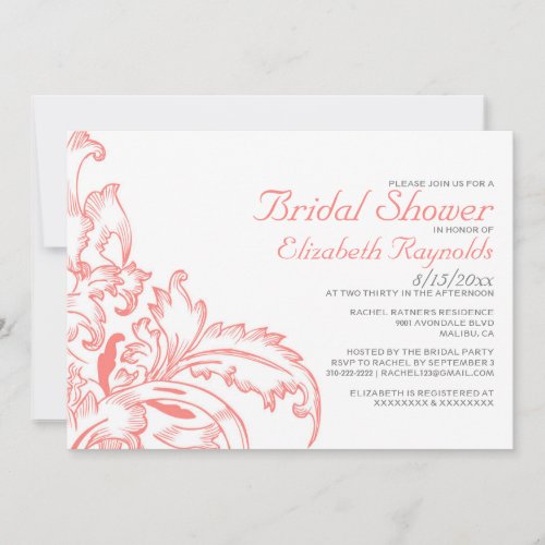 Coral Flourish Bridal Shower Invitations