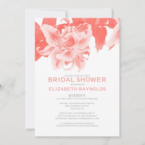 Coral Flower Bridal Shower Invitations