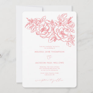 Coral Flower corner elegant wedding Invitation