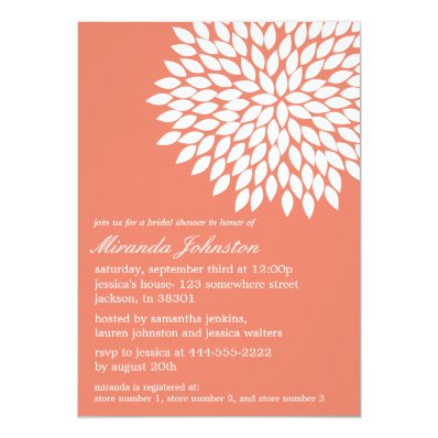 Coral Flower Design Bridal Shower Invitations